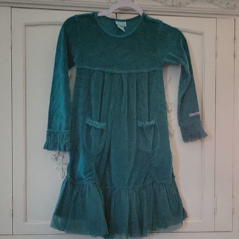 Naartjie Teal Long Sleeve Dress with Ruffles